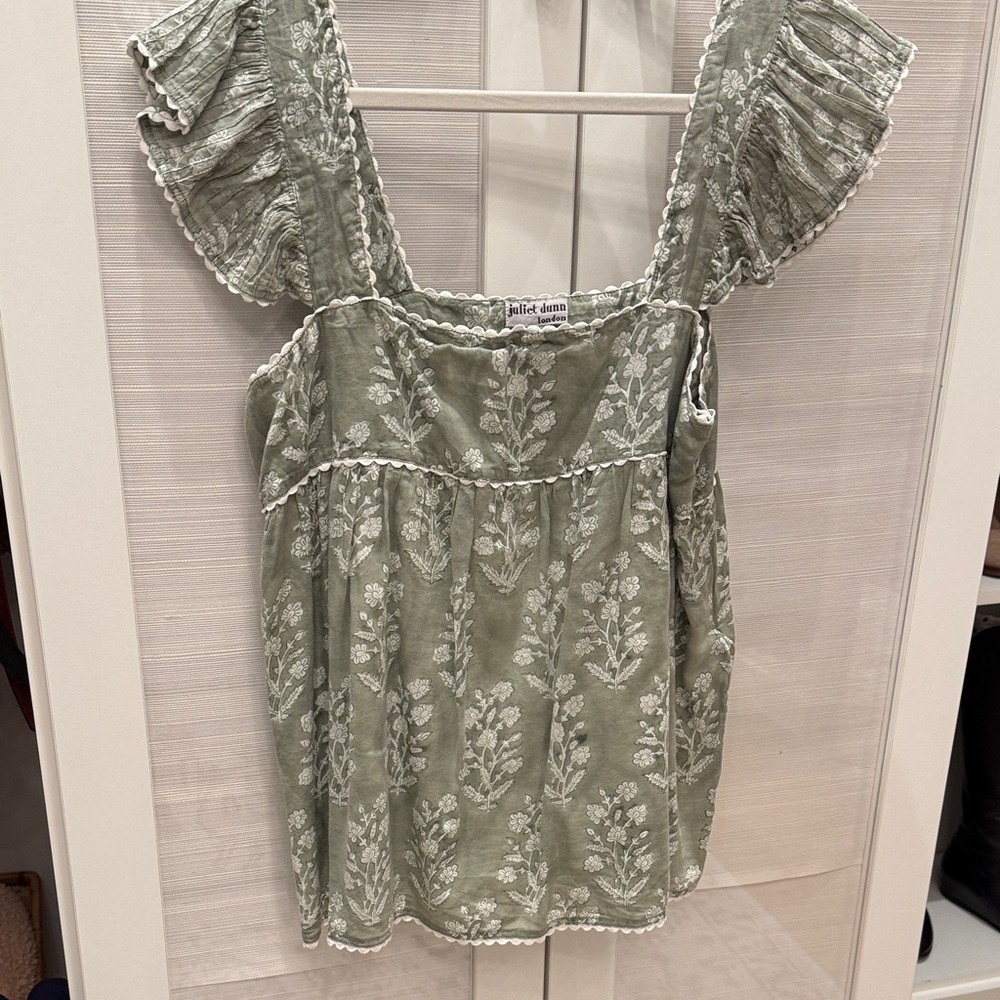 Juliet Dunn Sage Green Floral Blouse